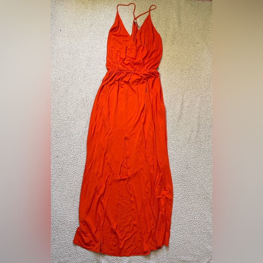 Rory Beca Women's Sleeveless Pullover Hess Drape Orange Elastic Waist Dress Sz:L